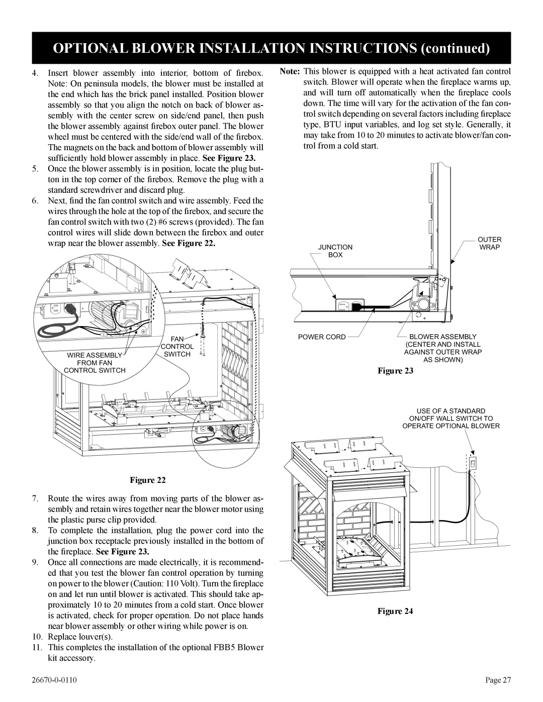 Empire Comfort Systems VFP36PP32EP-2, VFP36SP32EN-2, VFP36PP32EN-2, VFP36SP32EP-2 Optional Blower Installation Instructions 