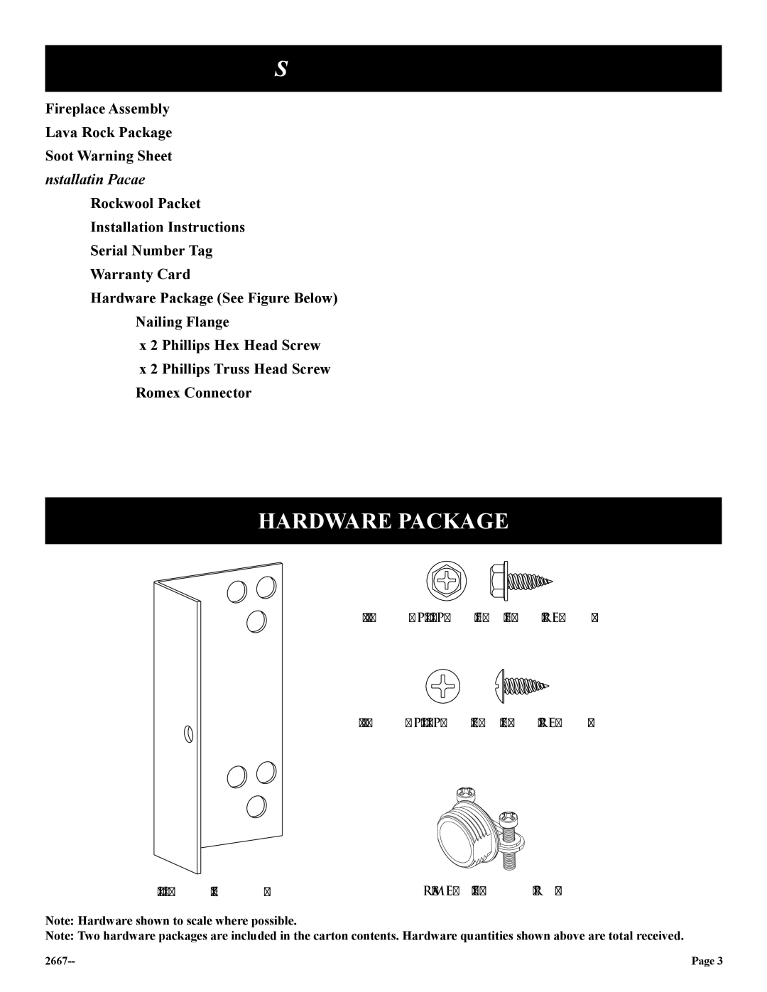 Empire Comfort Systems VFP36PP32EP-2, VFP36SP32EN-2, VFP36PP32EN-2, VFP36SP32EP-2 Carton Contents, Hardware Package 