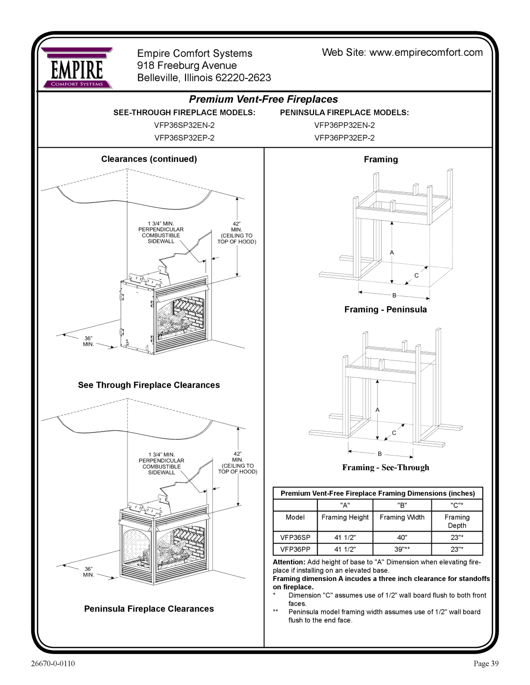 Empire Comfort Systems VFP36PP32EP-2, VFP36SP32EN-2, VFP36PP32EN-2, VFP36SP32EP-2 installation instructions Empire 