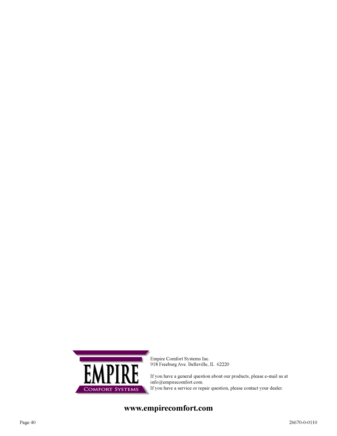 Empire Comfort Systems VFP36SP32EN-2 Empire Comfort Systems Inc, EMPIRE 918 Freeburg Ave. Belleville, IL, Page 