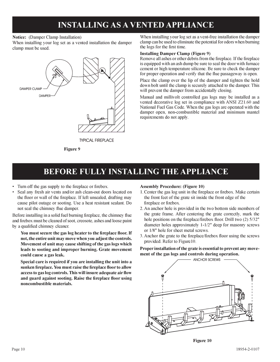 Empire Comfort Systems VFSM-30-3 Installing AS a Vented Appliance, Before Fully Installing the Appliance 