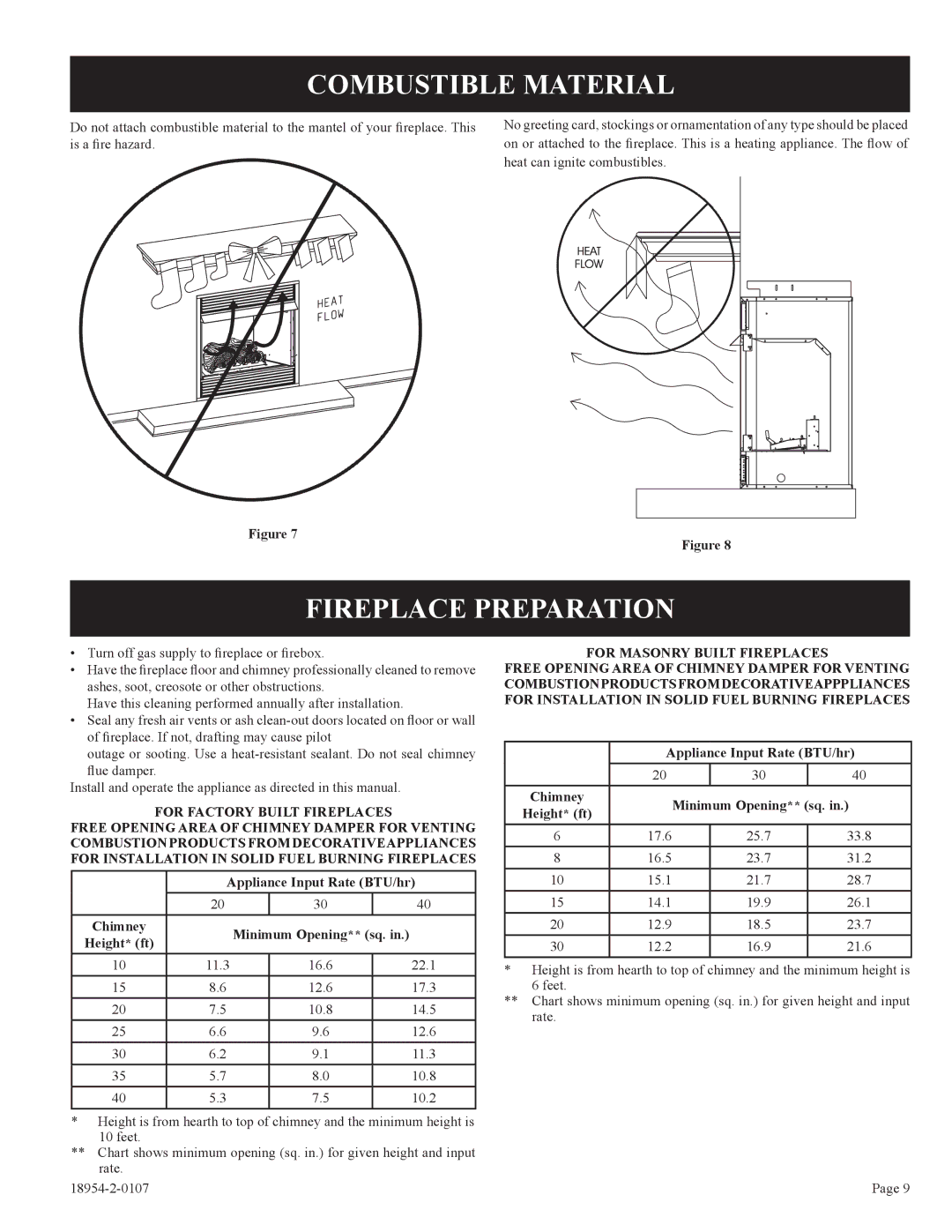 Empire Comfort Systems VFSM-30-3 installation instructions Combustible Material, Fireplace Preparation 