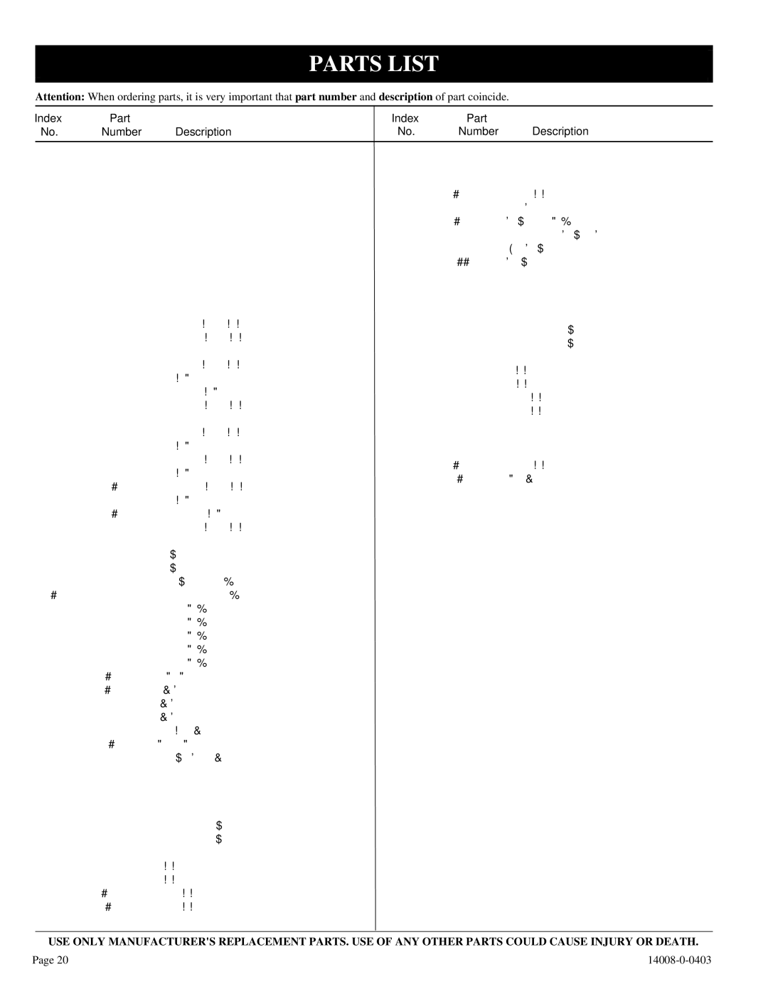 Empire Comfort Systems VFSR-18-3, VFSR-16-3 installation instructions Parts List, Common Parts 