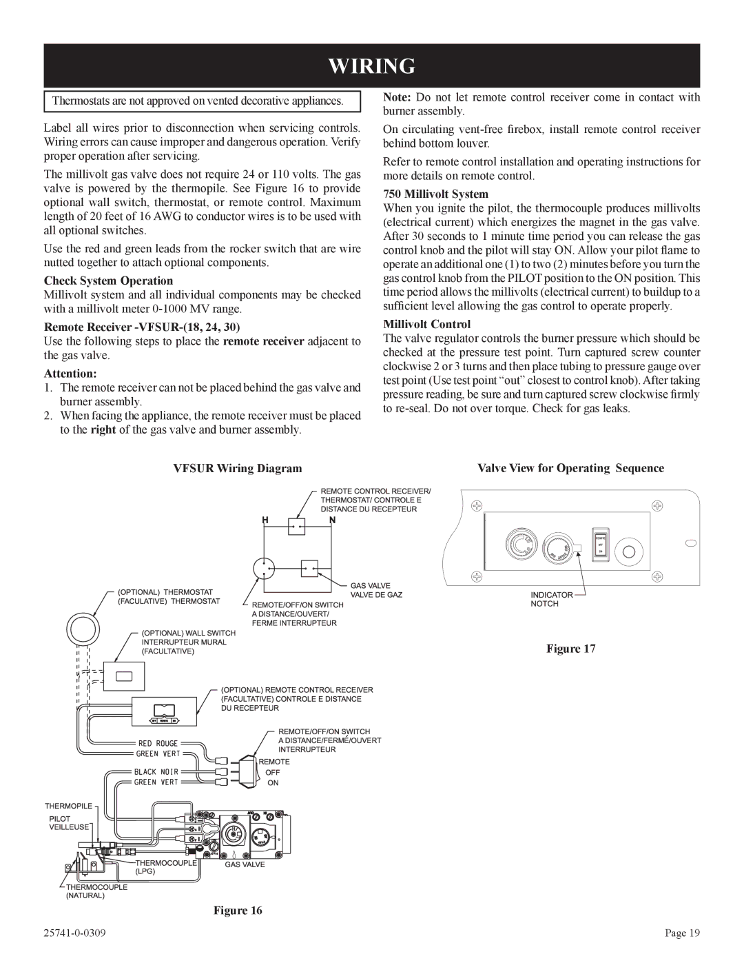 Empire Comfort Systems VFSUR30-2, VFSUR24-2, VFSUR18-2 installation instructions Wiring 