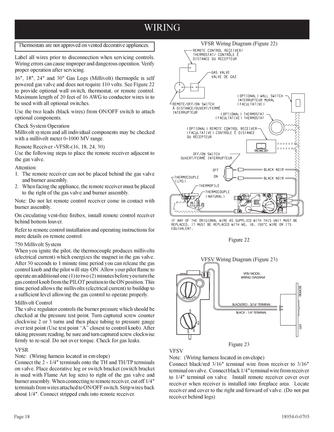 Empire Comfort Systems VFSR-30-3, VFSV-16-3, VFSV-24-3, VFSV-18-3, VFSV-30-3, VFSM -30-3, VFSM-18-3 Wiring, Vfsr, Vfsv 