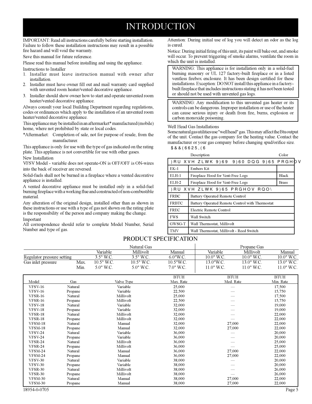 Empire Comfort Systems VFSM-18-3, VFSV-16-3, VFSV-24-3, VFSV-18-3, VFSV-30-3, VFSM -30-3, VFSM-24-3 Introduction, Accessories 