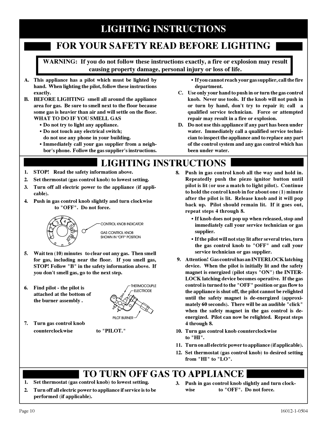 Empire Products BF-30-2, BF-20-2, BF-10-2 Lighting Instructions, For Your Safety Read Before Lighting 