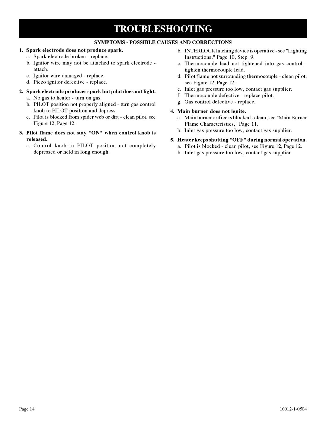 Empire Products BF-10-2, BF-20-2, BF-30-2 installation instructions Troubleshooting 