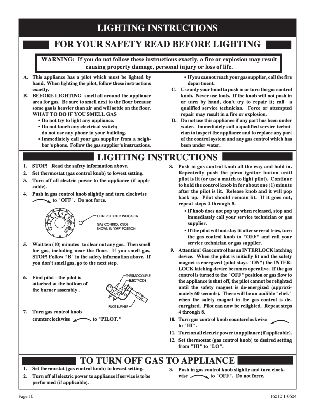 Empire Products BF-30-2, BF-20-2 Lighting Instructions, For Your Safety Read Before Lighting, To Turn Off Gas To Appliance 