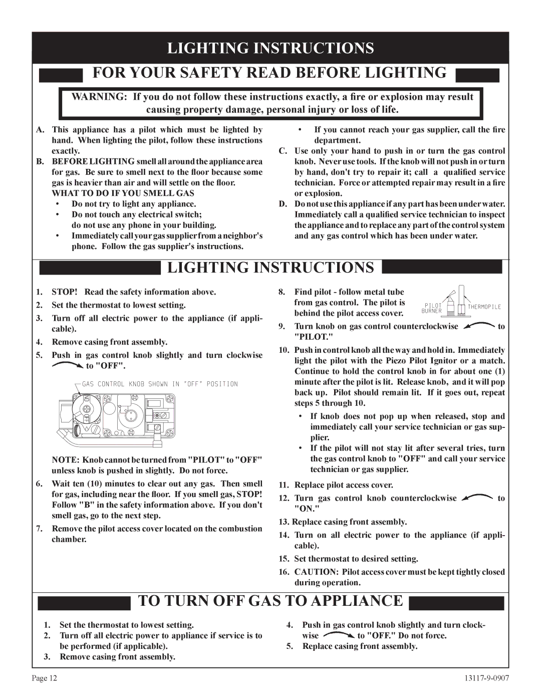 Empire Products DV-35T-1, DV-25T-1 installation instructions Lighting Instructions, For Your Safety Read Before Lighting 