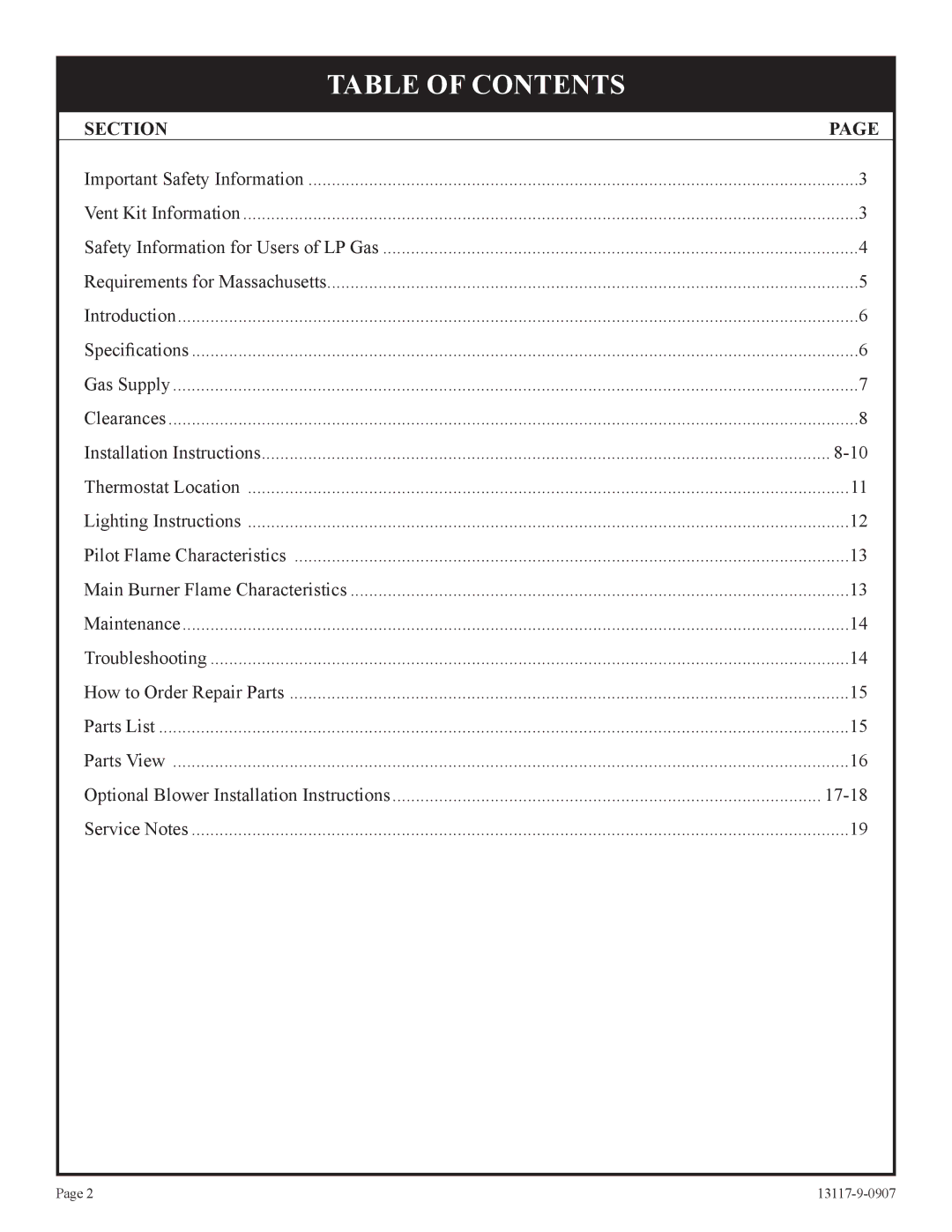 Empire Products DV-35T-1, DV-25T-1 installation instructions Table of Contents 