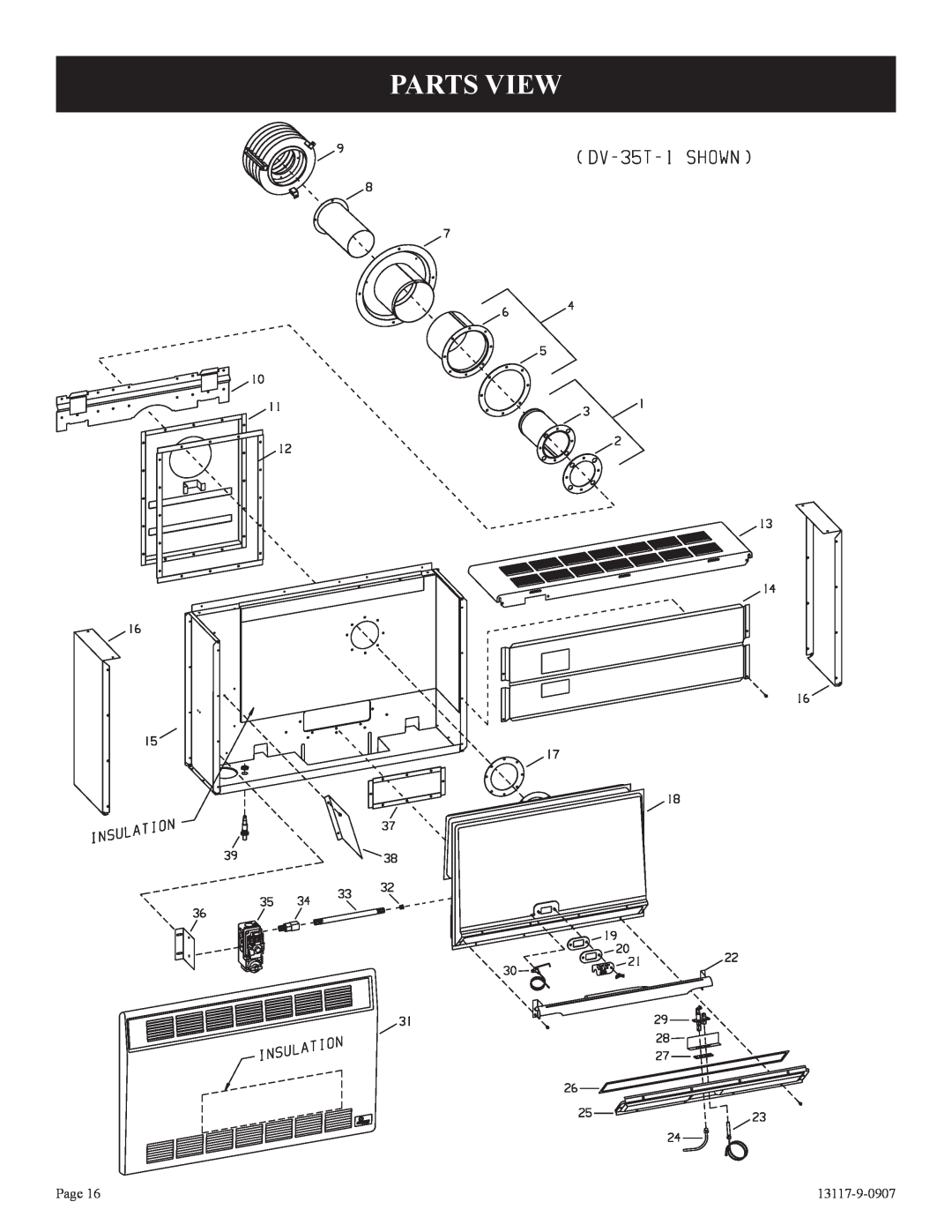 Empire Products DV-35T-1, DV-25T-1 installation instructions Parts View, Page, 13117-9-0907 