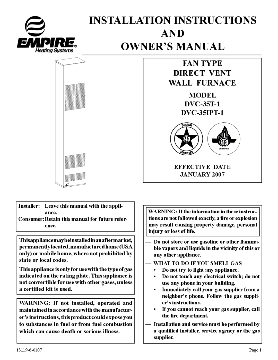 Empire Products DVC-35T-1, DVC-35IPT-1 installation instructions Installation Instructions 