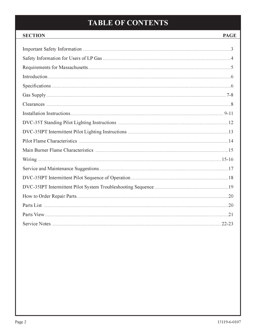 Empire Products DVC-35IPT-1, DVC-35T-1 installation instructions Table of Contents 