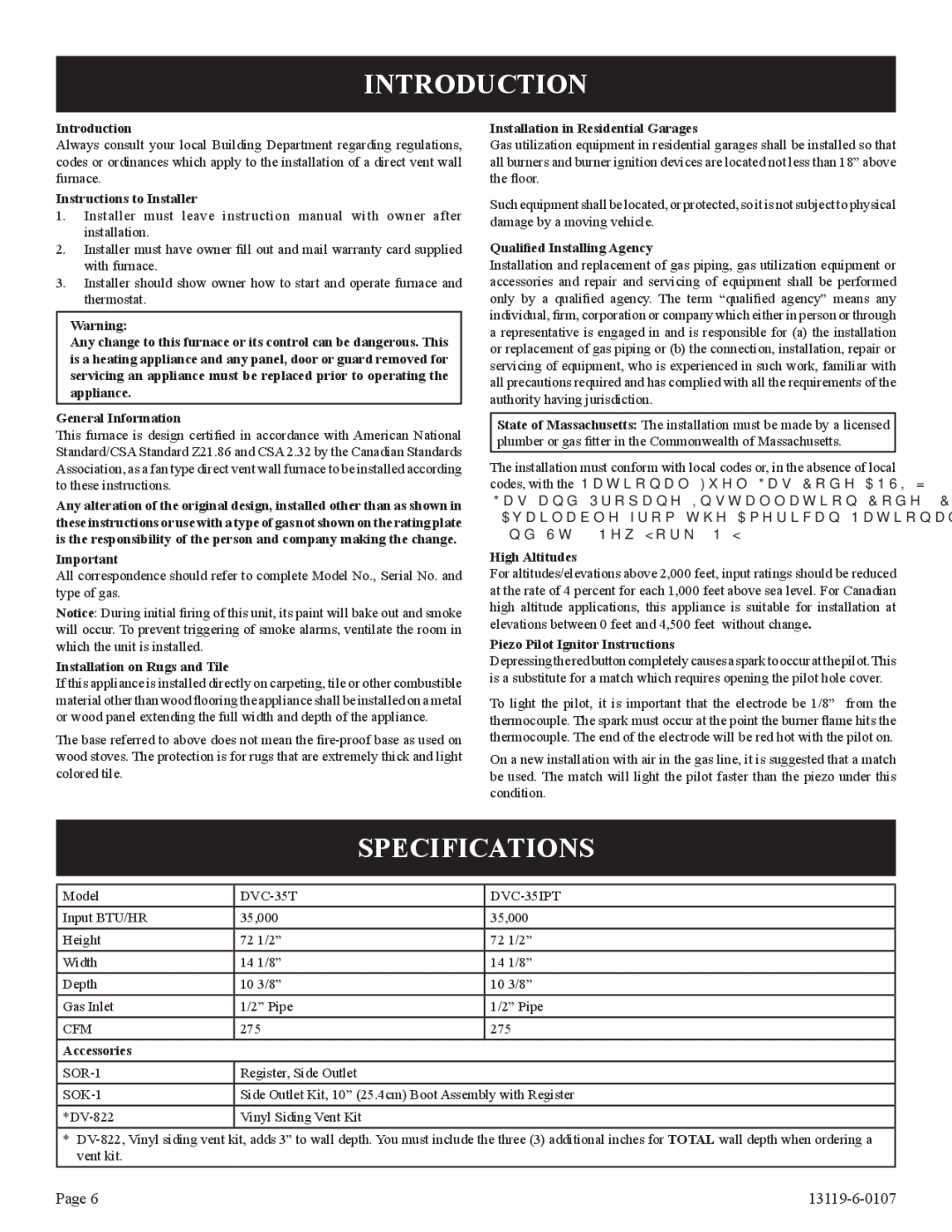 Empire Products DVC-35IPT-1, DVC-35T-1 installation instructions Introduction, Specifications 