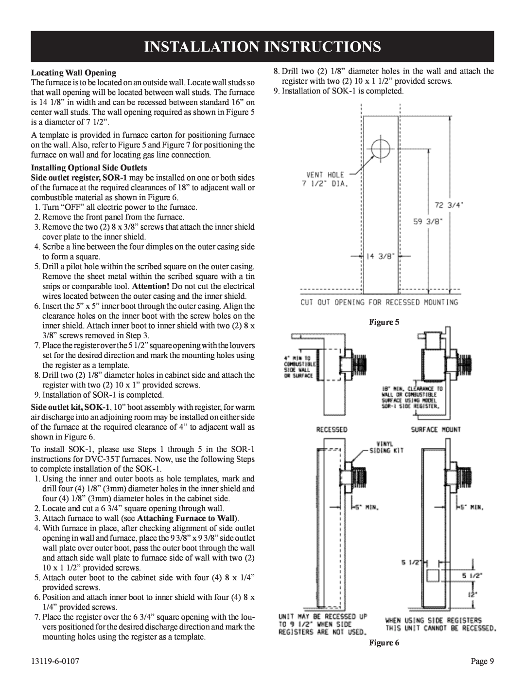 Empire Products DVC-35T-1, DVC-35IPT-1 Installation Instructions, Locating Wall Opening, Installing Optional Side Outlets 