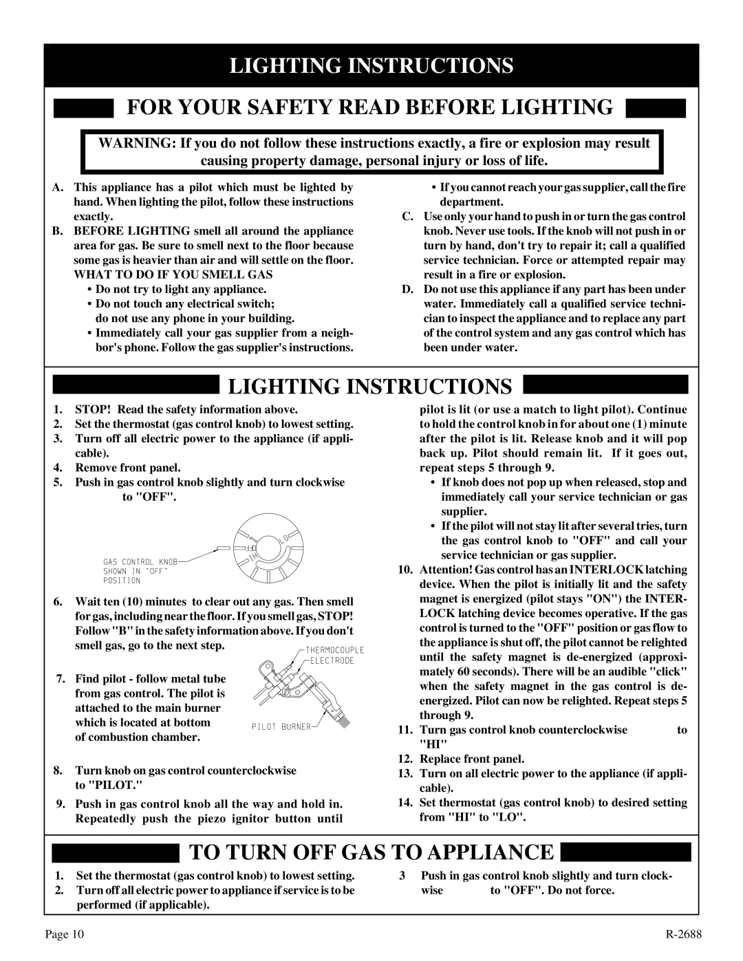 Empire Products EE-25-2 installation instructions Lighting Instructions, For Your Safety Read Before Lighting 