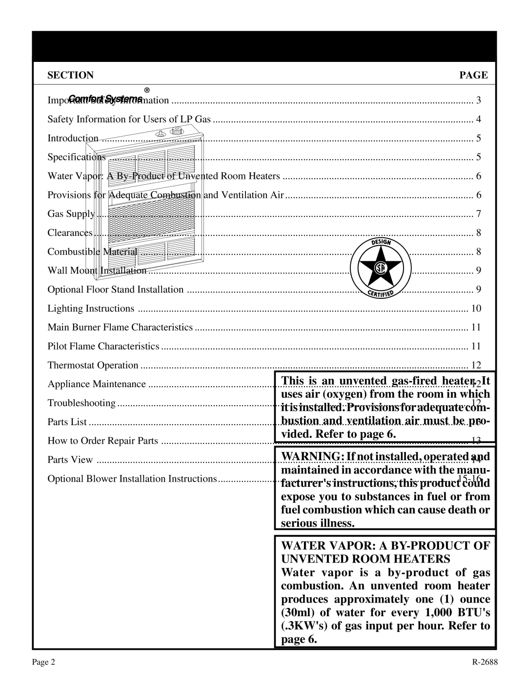 Empire Products EE-25-2 installation instructions Table of Contents 