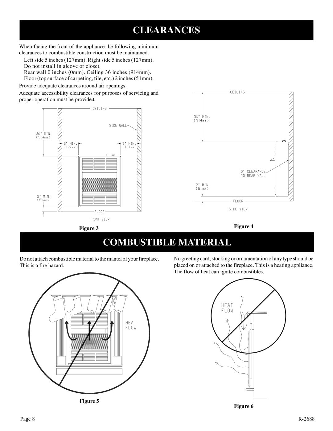 Empire Products EE-25-2 installation instructions Clearances, Combustible Material 