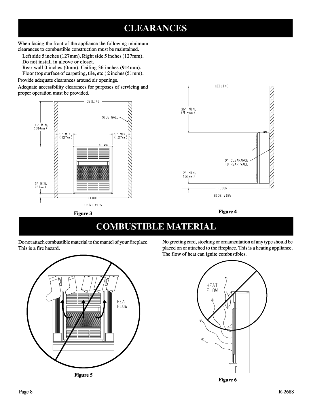 Empire Products EE-25-2 installation instructions Clearances, Combustible Material, Figure Figure 