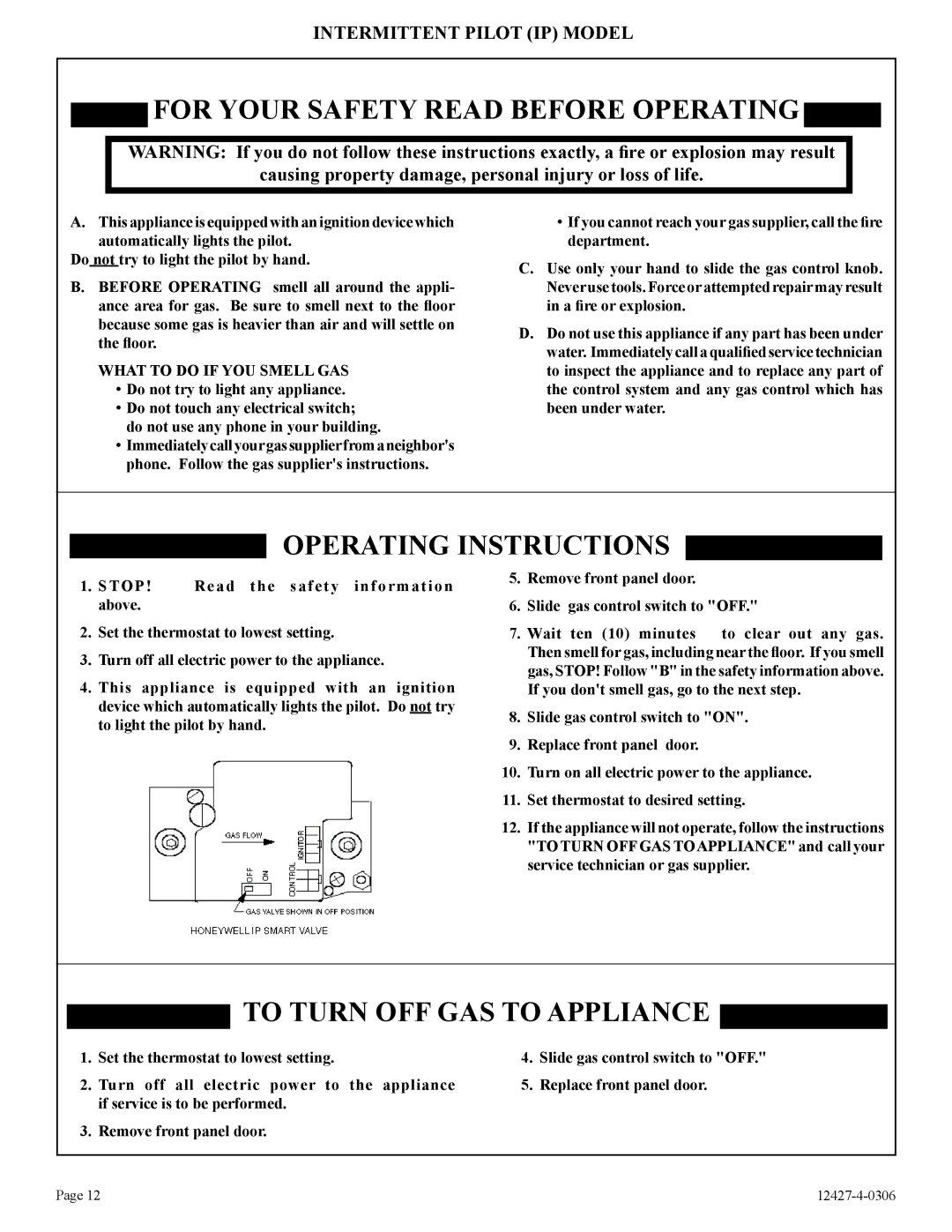 Empire Products FAW-40-1IP, FAW-40-1SPP installation instructions For Your Safety Read Before Operating 