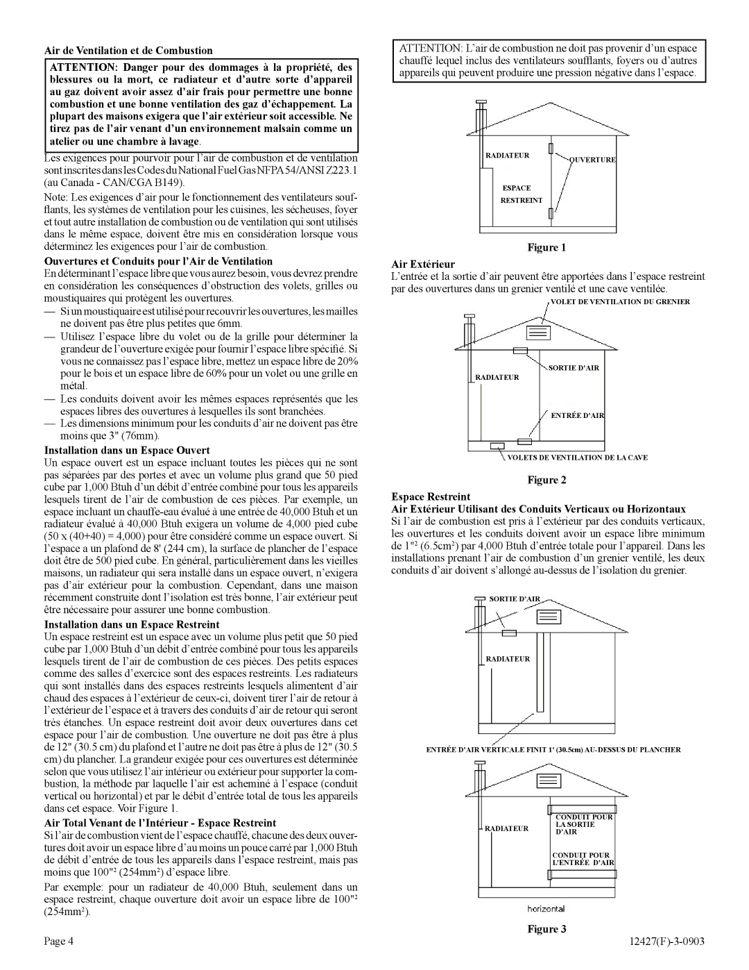 Empire Products FAW-40-1IP Air de Ventilation et de Combustion, Ouvertures et Conduits pour l’Air de Ventilation 