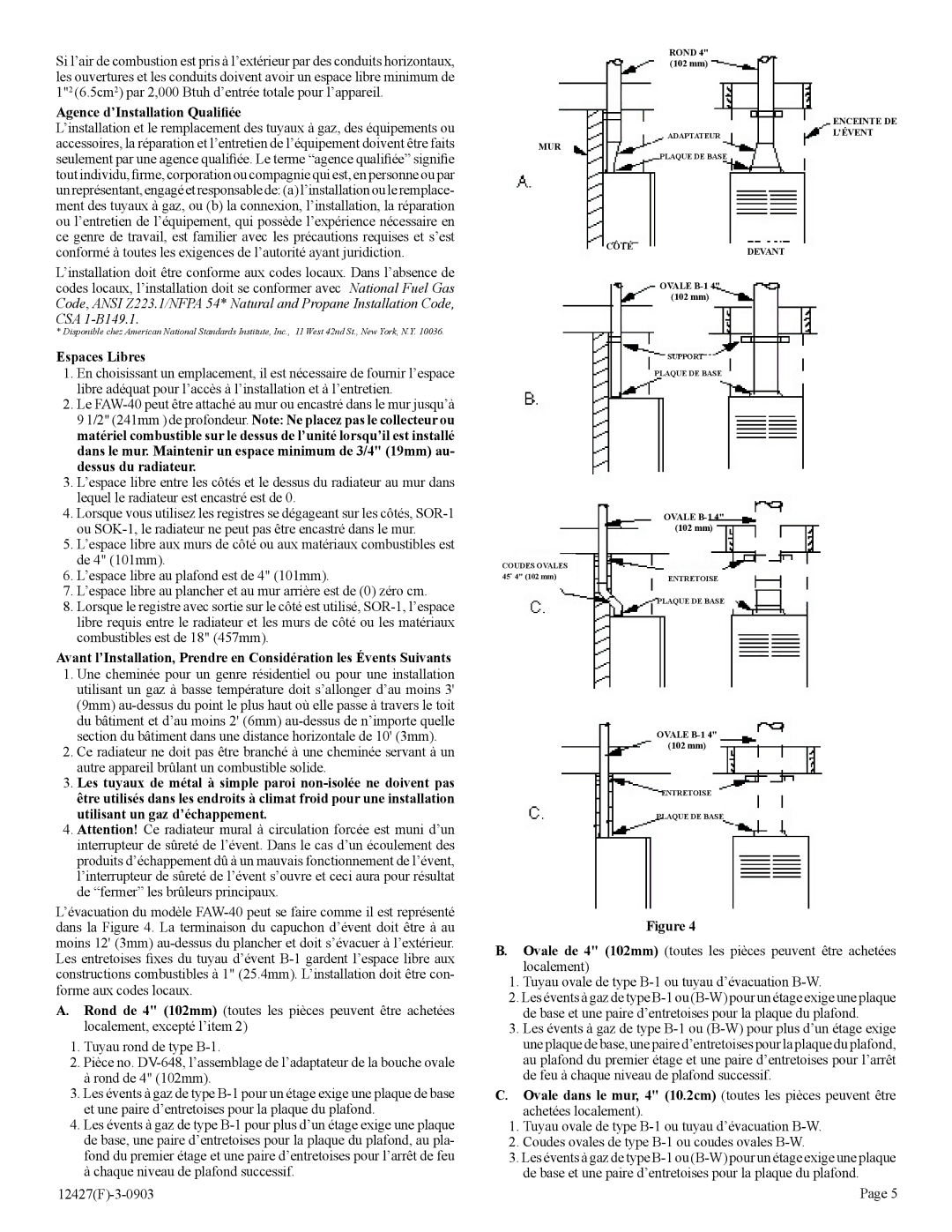 Empire Products FAW-40-1SPP, FAW-40-1IP installation instructions Agence d’Installation Qualiﬁée, Espaces Libres 