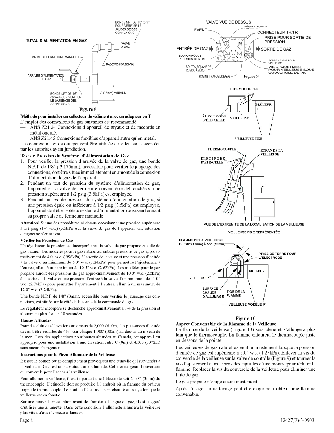 Empire Products FAW-40-1IP, FAW-40-1SPP installation instructions Test de Pression du Système dAlimentation de Gaz 