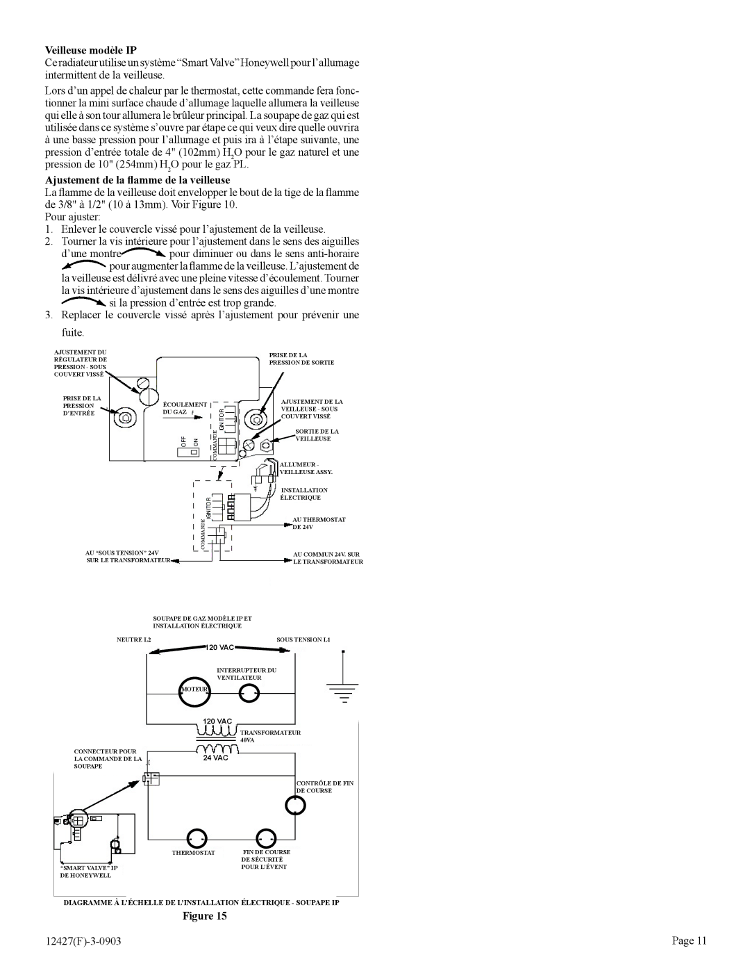 Empire Products FAW-40-1SPP, FAW-40-1IP Veilleuse modèle IP, Ajustement de la ﬂamme de la veilleuse 