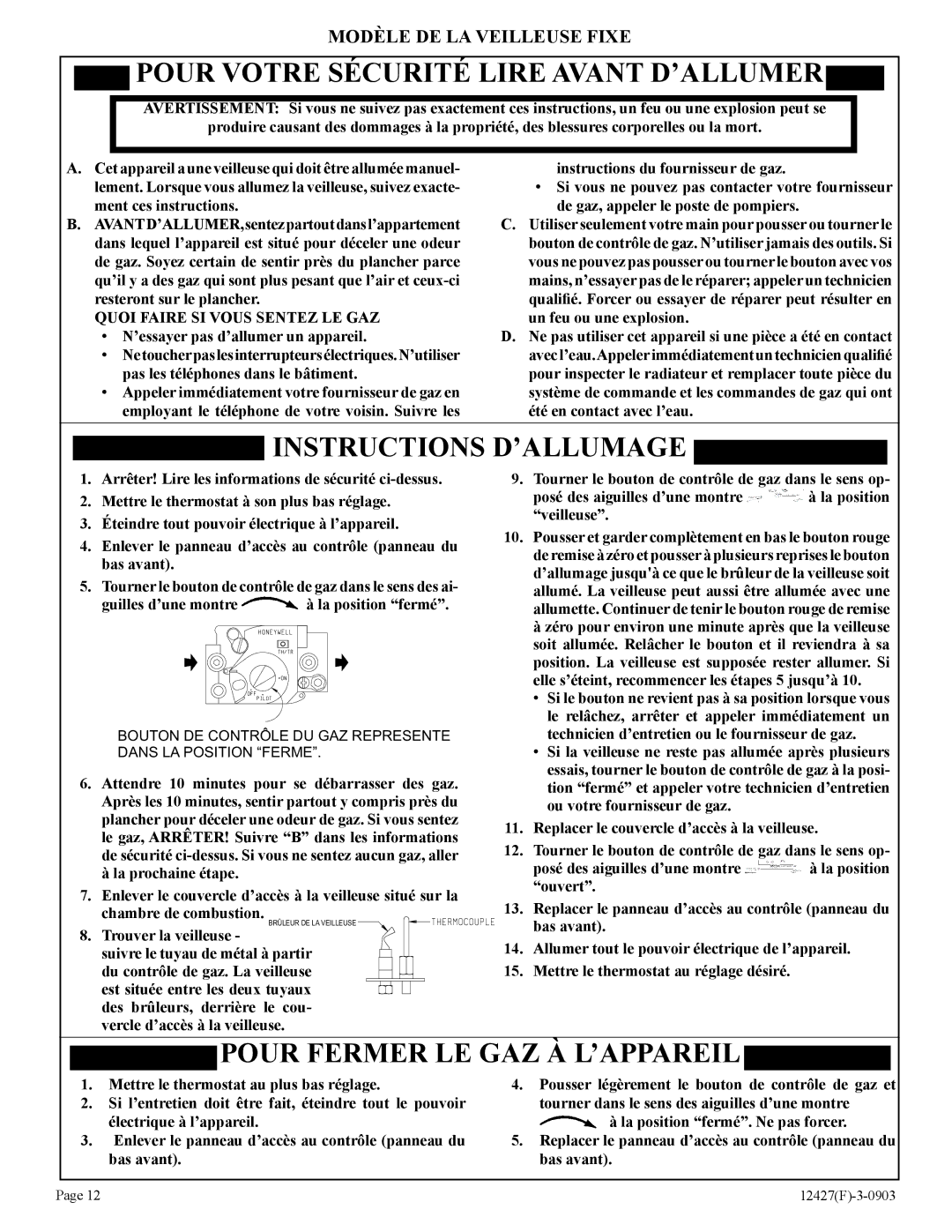 Empire Products FAW-40-1IP, FAW-40-1SPP installation instructions Pour Votre Sécurité Lire Avant D’ALLUMER 