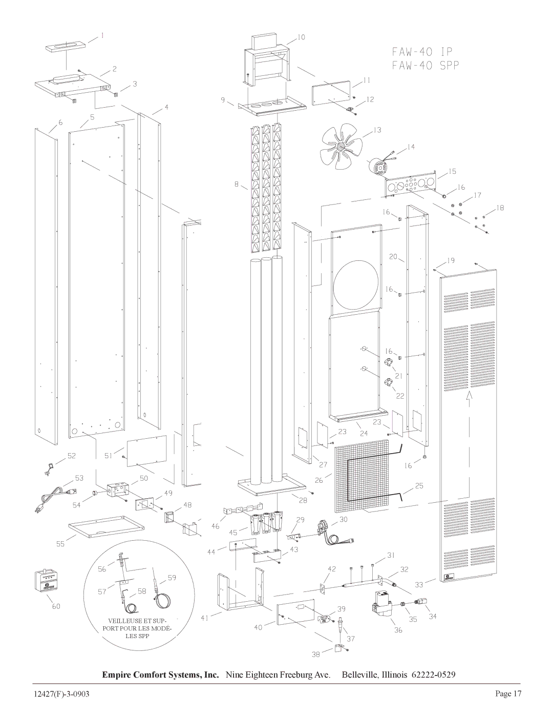 Empire Products FAW-40-1SPP, FAW-40-1IP installation instructions Veilleuse ET SUP Port Pour LES Modé LES SPP 