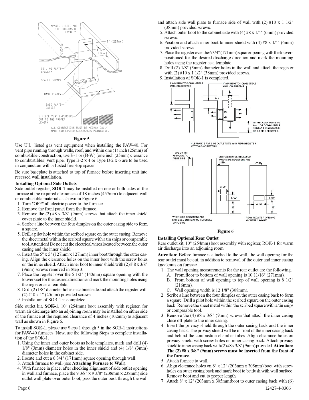 Empire Products FAW-40-1IP, FAW-40-1SPP Installing Optional Side Outlets, Installing Optional Rear Outlet 