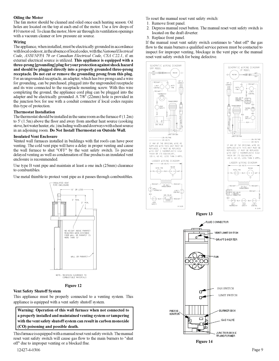 Empire Products FAW-40-1SPP, FAW-40-1IP Oiling the Motor, Wiring, Thermostat Installation, Insulated Vent Enclosure 