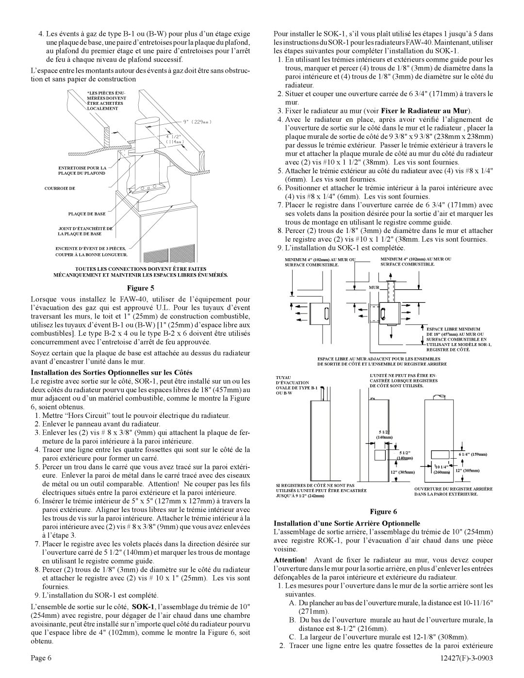 Empire Products FAW-40-1IP, FAW-40-1SPP installation instructions Installation d’une Sortie Arrière Optionnelle 