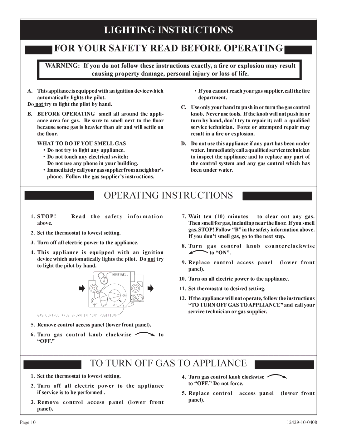 Empire Products FAW-55IP installation instructions Lighting Instructions, For Your Safety Read Before Operating 