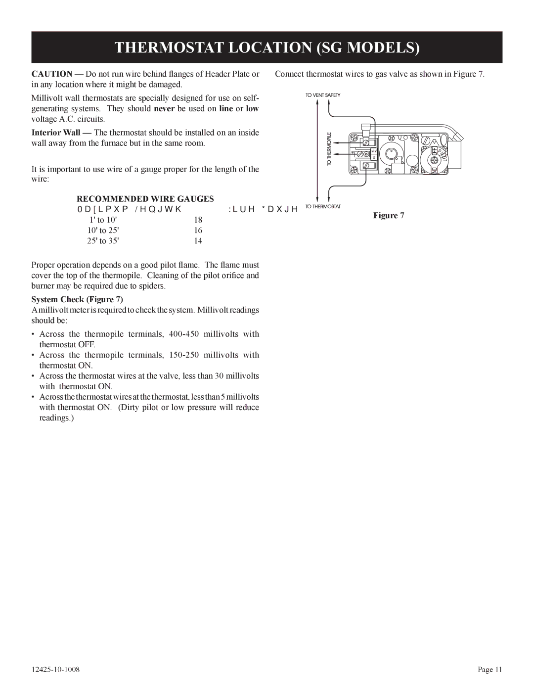 Empire Products GWT-35-2(SG, GWT-25-2(SG Thermostat Location SG Models, Recommended Wire Gauges, System Check Figure 