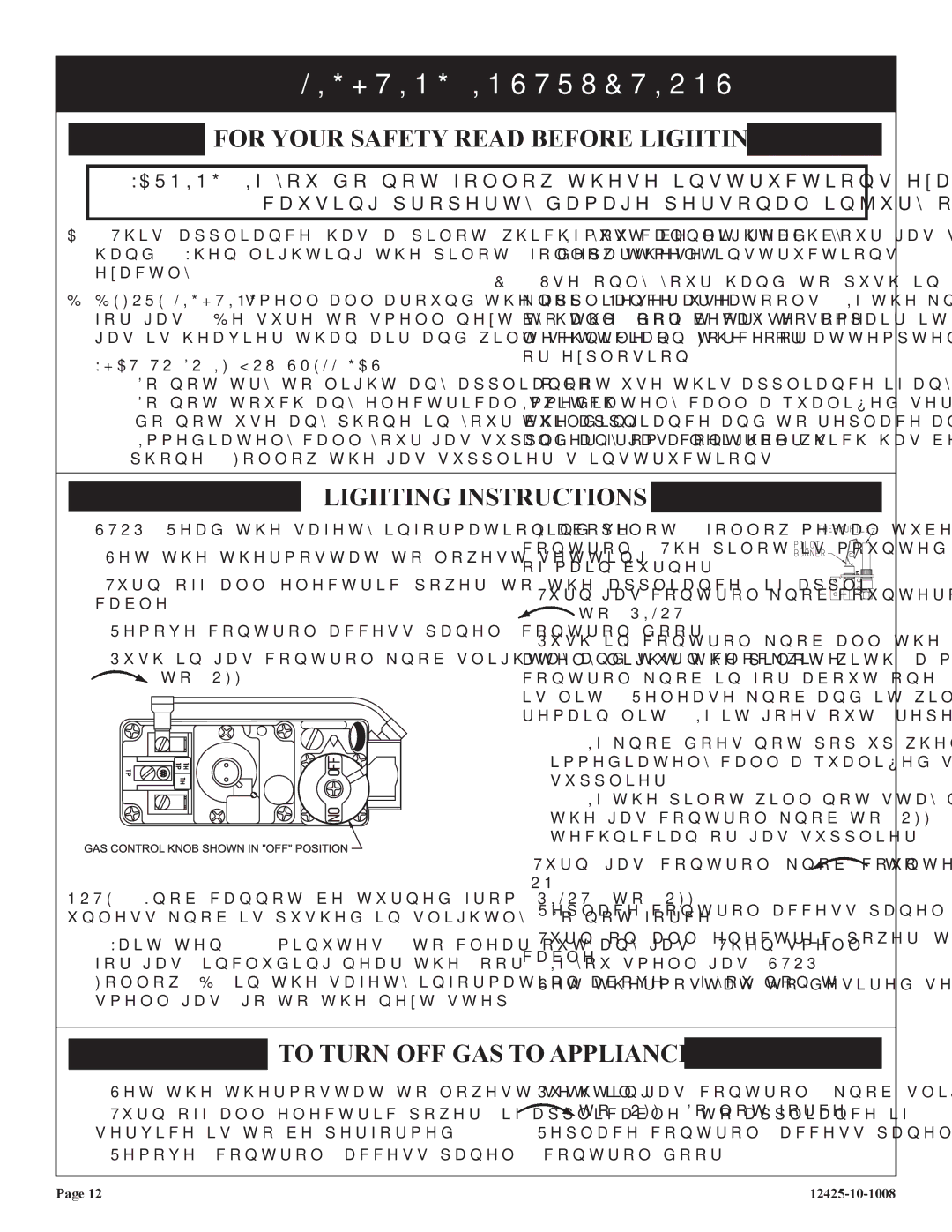 Empire Products GWT-25-2(SG, GWT-35-2(SG installation instructions Lighting Instructions, What to do if YOU Smell GAS 