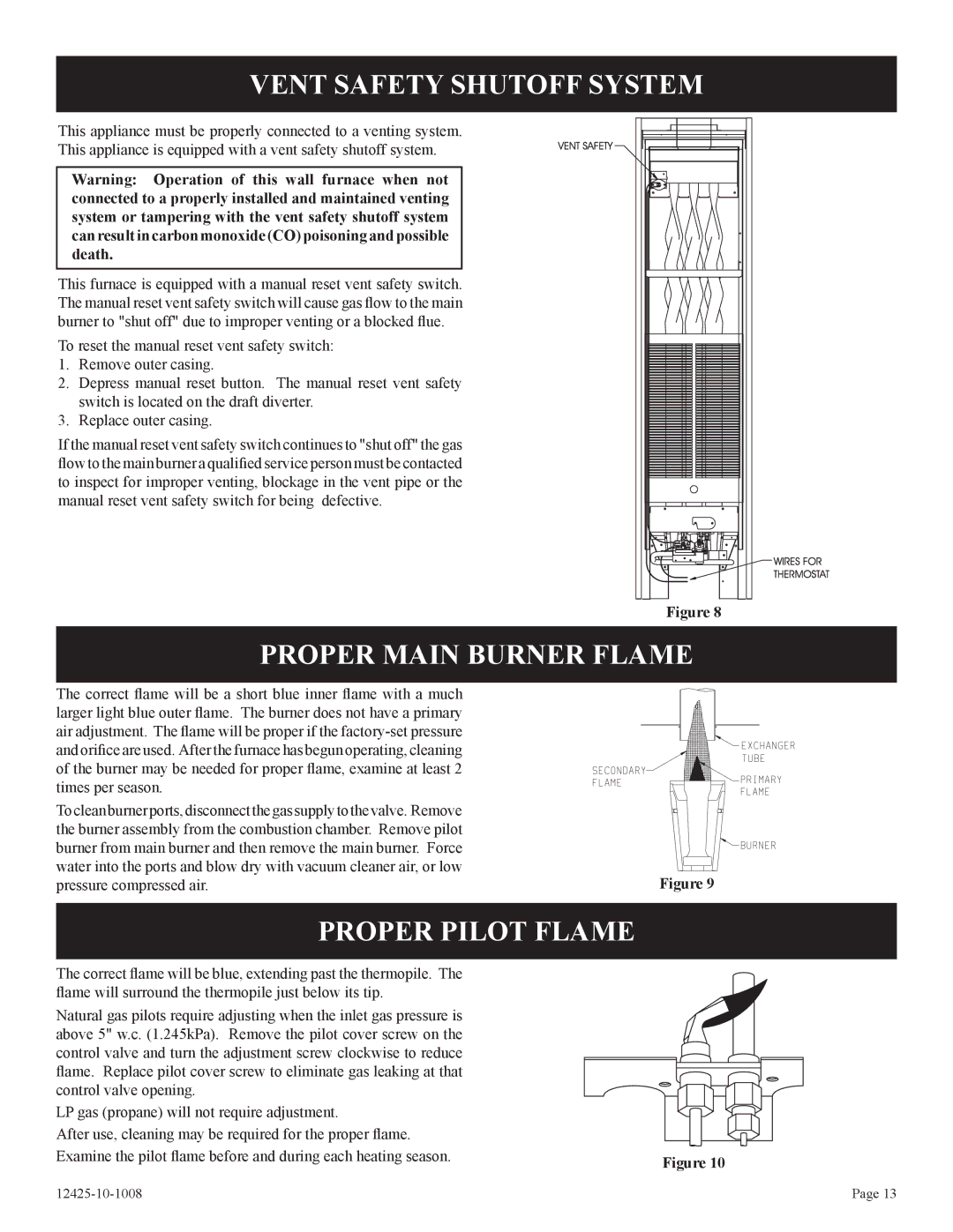 Empire Products GWT-35-2(SG, GWT-25-2(SG Vent Safety Shutoff System, Proper Main Burner Flame, Proper Pilot Flame 