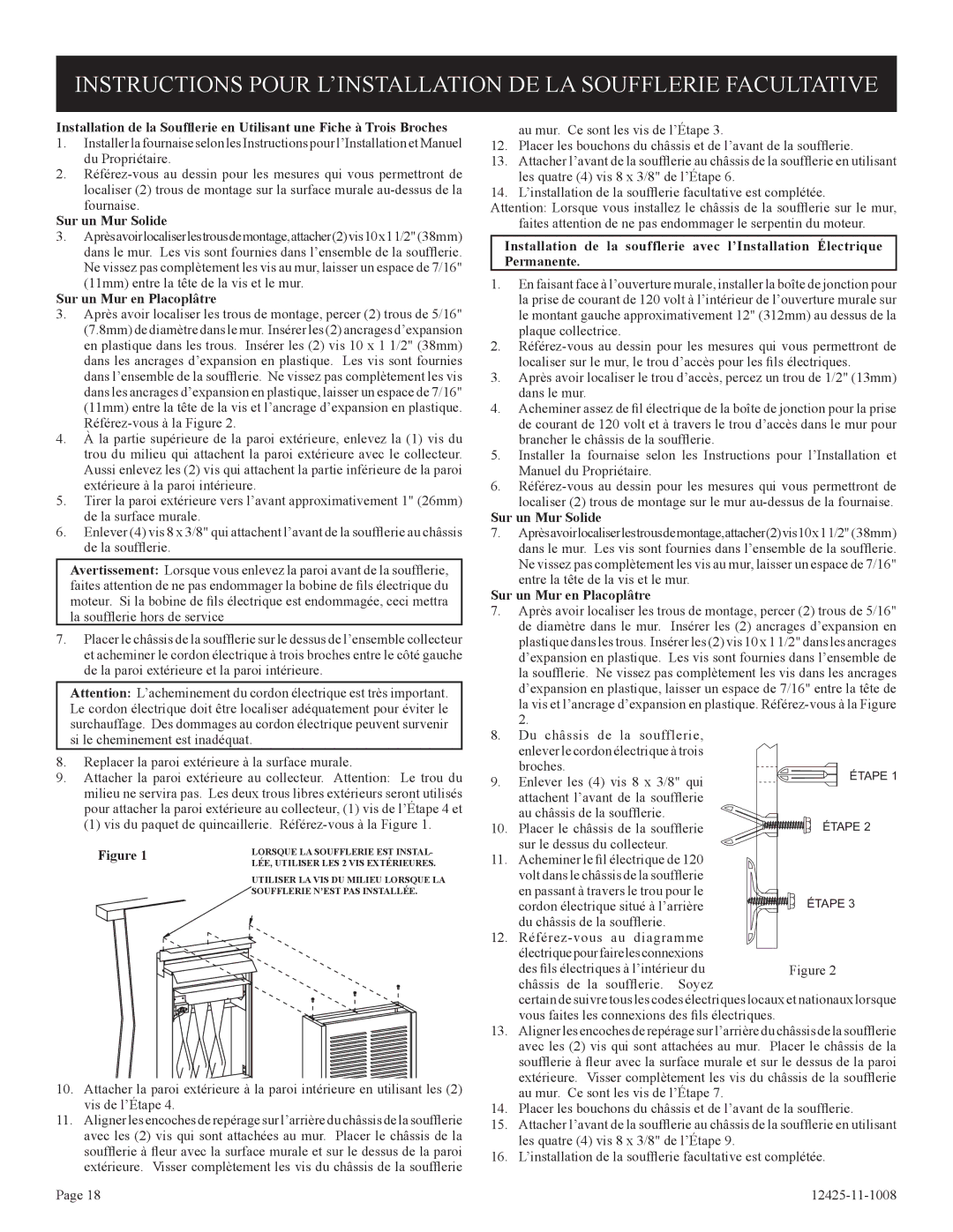 Empire Products GWT-25-2(SG, GWT-35-2(SG installation instructions Sur un Mur Solide, Sur un Mur en Placoplâtre 