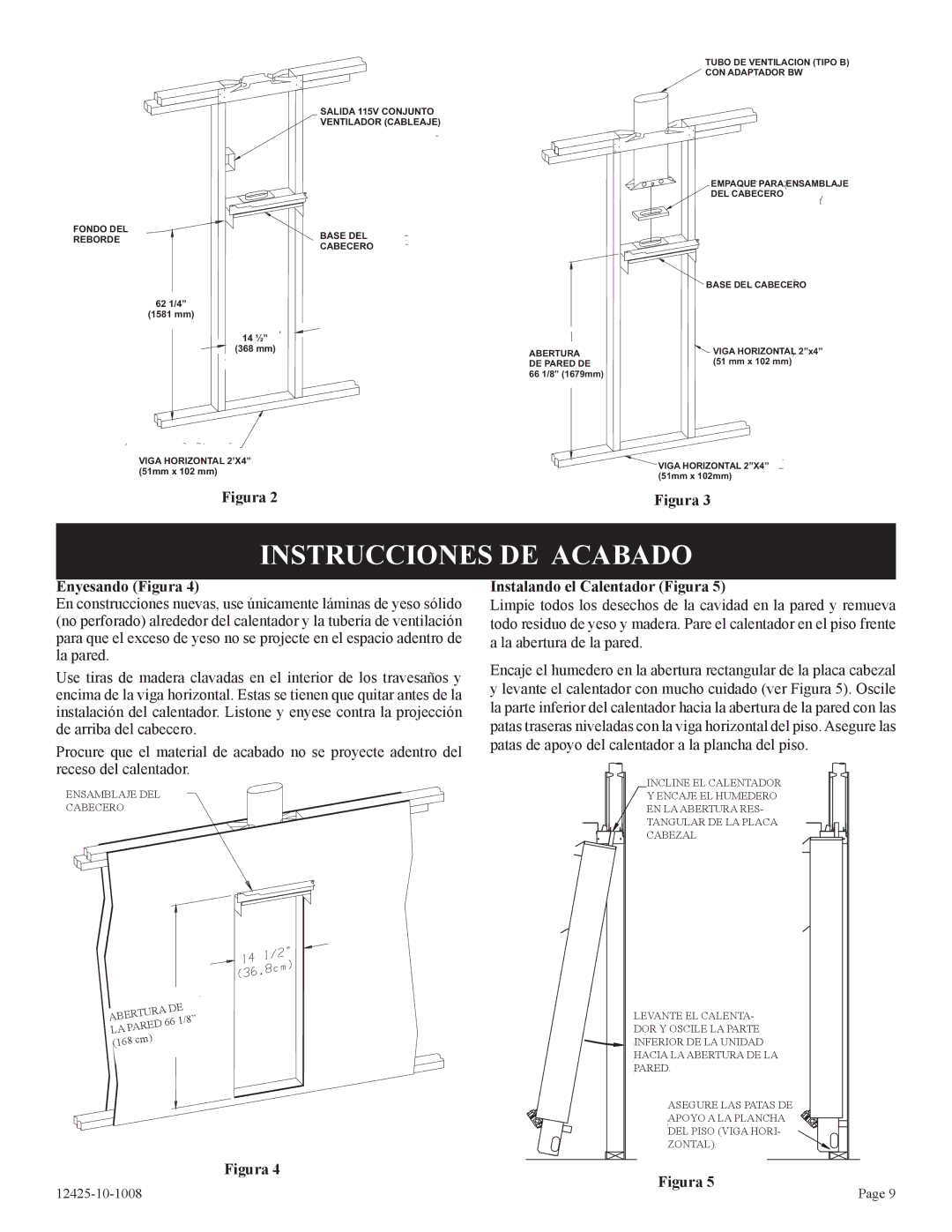 Empire Products GWT-35-2(SG, GWT-25-2(SG Instrucciones DE Acabado, Enyesando Figura, Instalando el Calentador Figura 