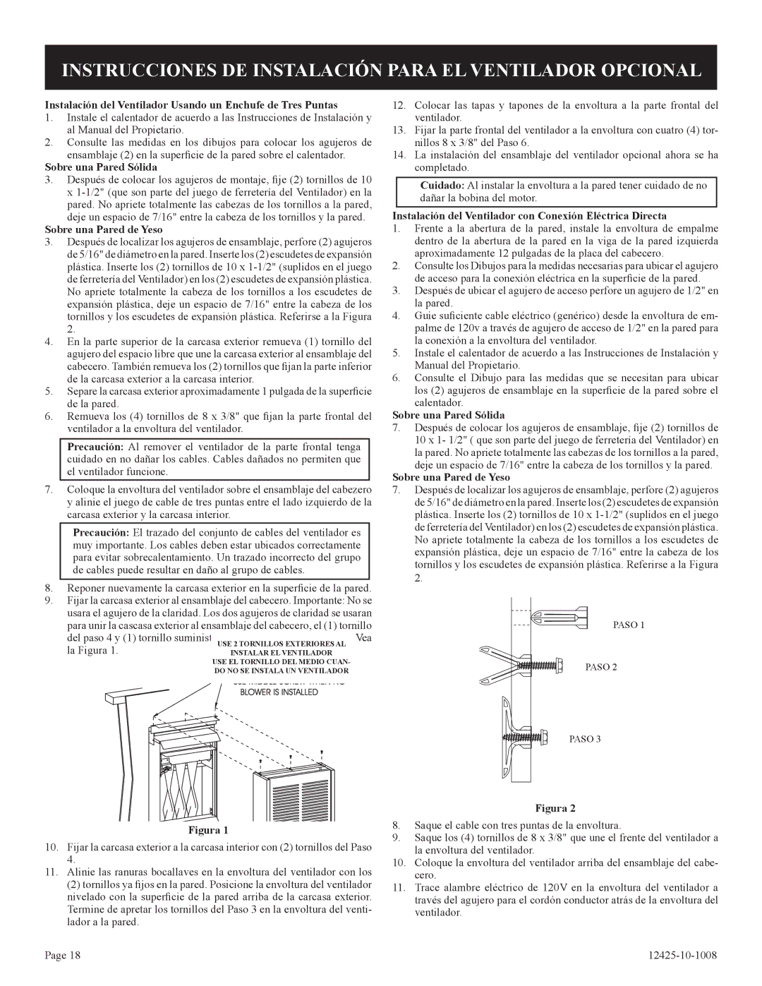 Empire Products GWT-25-2(SG Instalación del Ventilador Usando un Enchufe de Tres Puntas, Sobre una Pared Sólida 