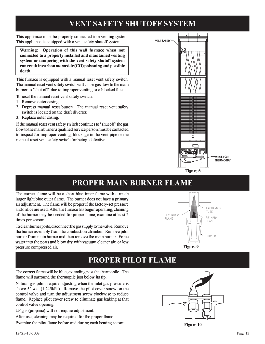 Empire Products GWT-35-2(SG, GWT-25-2(SG Vent Safety Shutoff System, Proper Main Burner Flame, Proper Pilot Flame 
