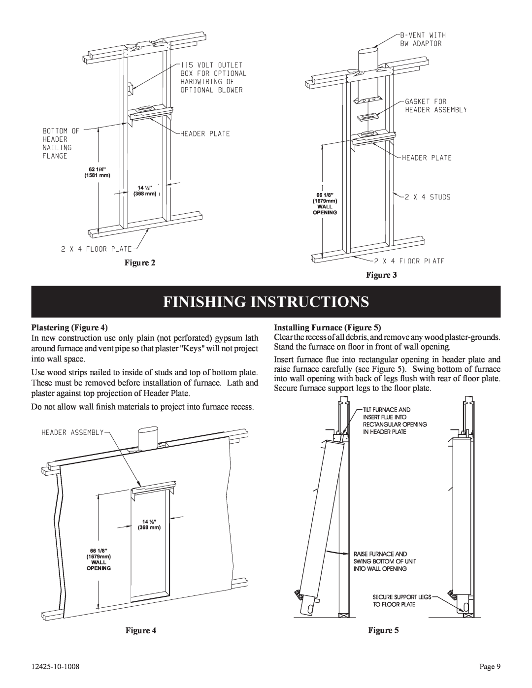 Empire Products GWT-35-2(SG, GWT-25-2(SG Finishing Instructions, Plastering Figure, Installing Furnace Figure 