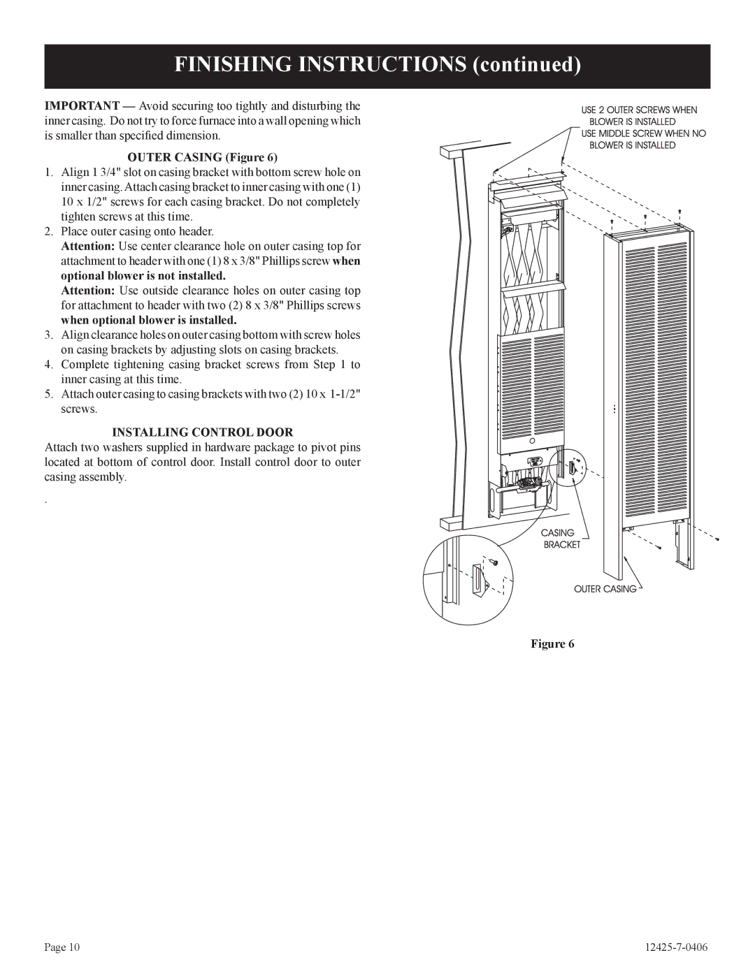 Empire Products RB), GWT-35-2, GWT-25-2 installation instructions Outer Casing Figure, Installing Control Door 