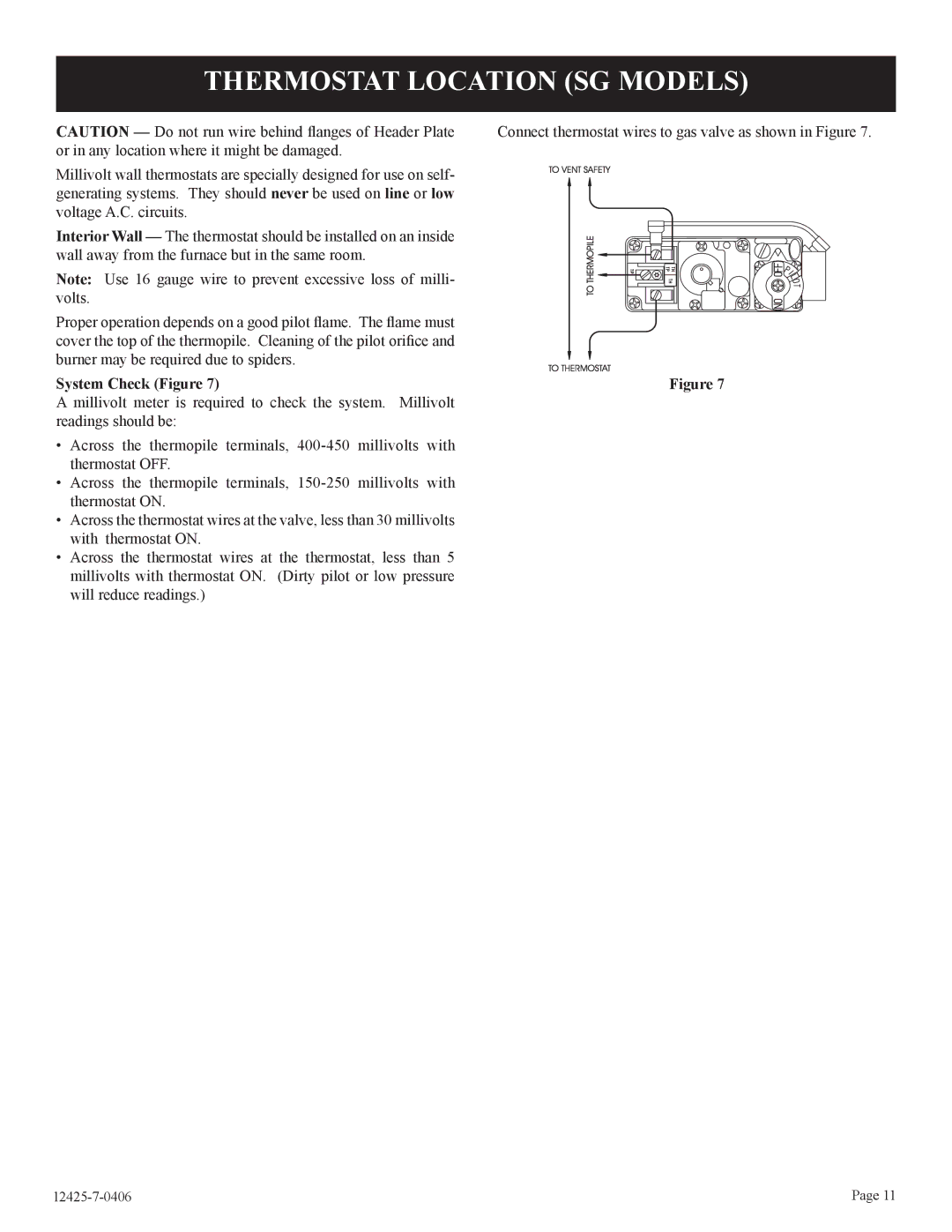 Empire Products GWT-25-2, GWT-35-2, RB) installation instructions Thermostat Location SG Models, System Check Figure 