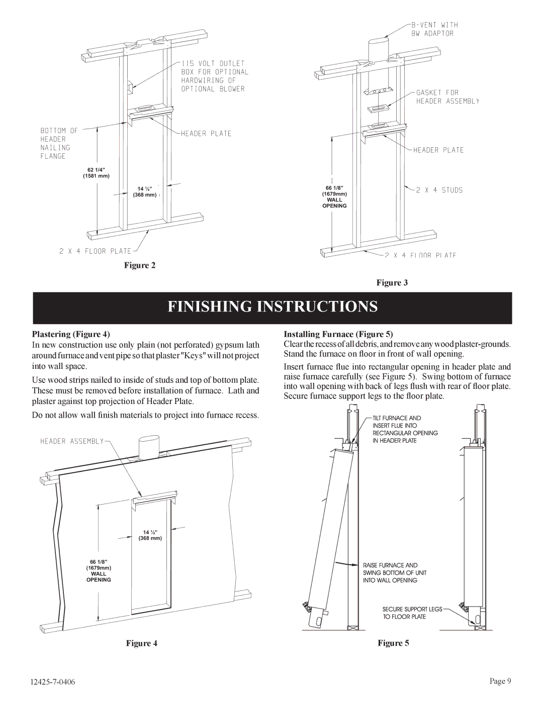 Empire Products GWT-35-2, RB), GWT-25-2 Finishing Instructions, Plastering Figure, Installing Furnace Figure 