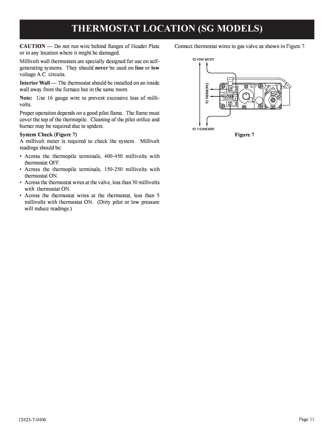 Empire Products GWT-25-2, GWT-35-2, RB) installation instructions Thermostat Location Sg Models, System Check Figure 