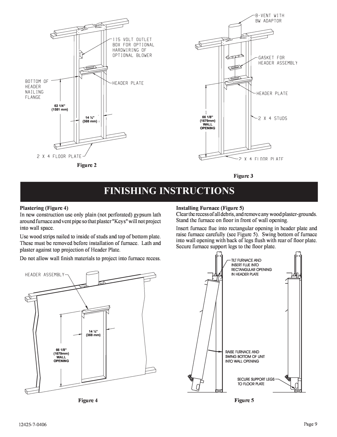 Empire Products GWT-35-2, RB), GWT-25-2 Finishing Instructions, Figure Figure, Plastering Figure, Installing Furnace Figure 