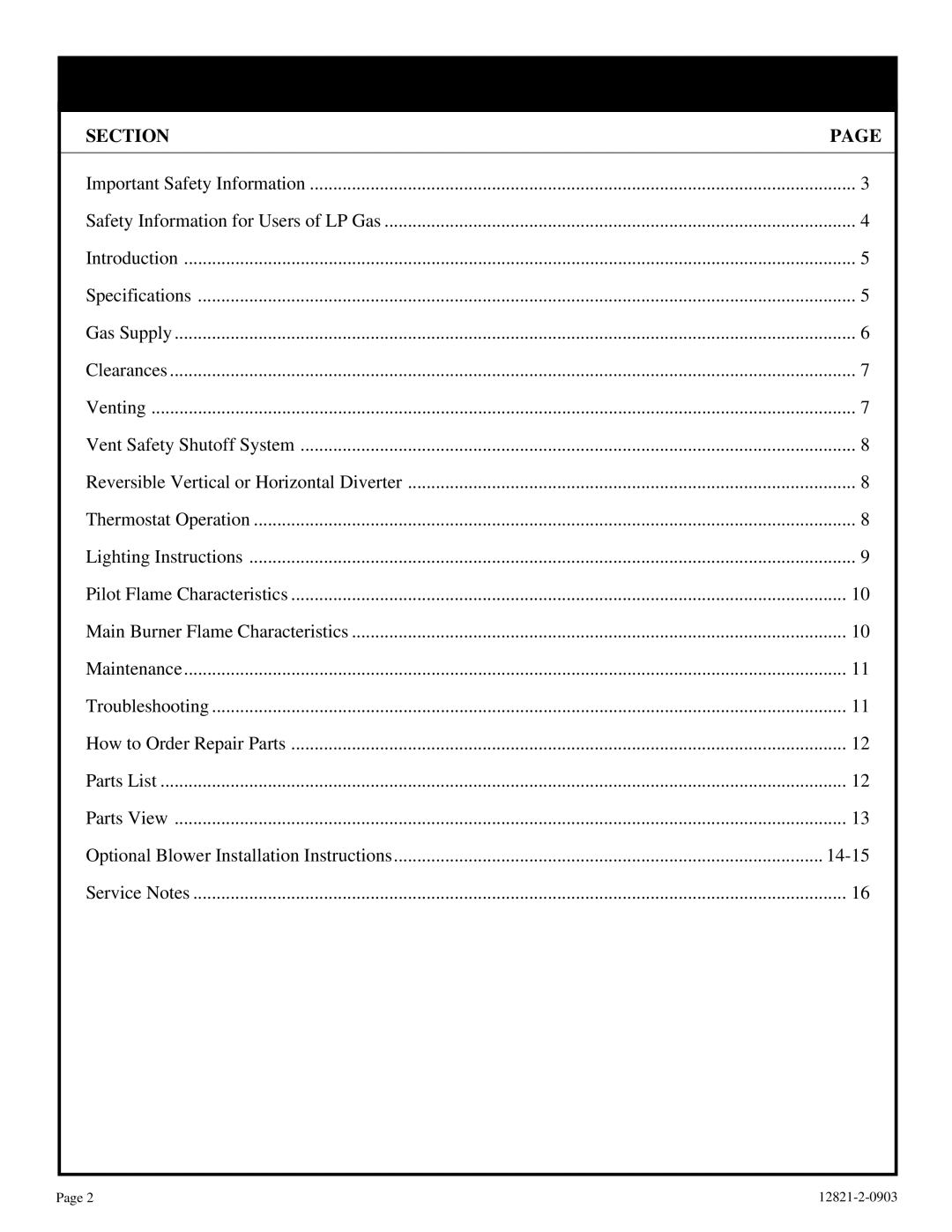 Empire Products RH-35-6, RH-25-6 installation instructions Table of Contents 