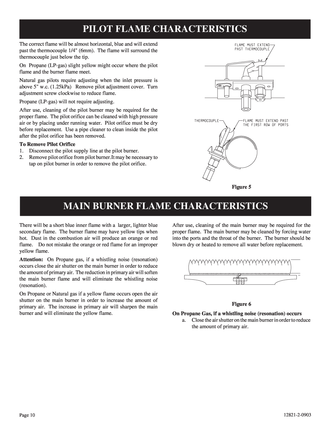 Empire Products RH-35-6, RH-25-6 Pilot Flame Characteristics, Main Burner Flame Characteristics, To Remove Pilot Orifice 